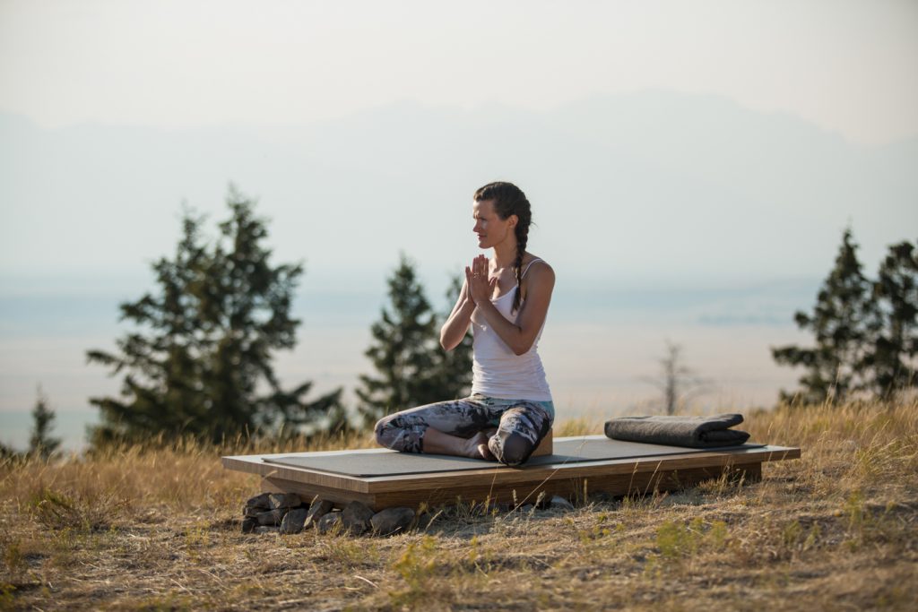 Good seated posture in easy cross legged pose.