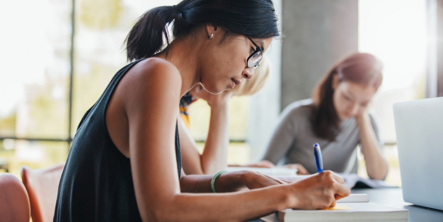 college student studies for a test