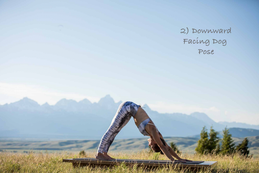 woman practices downward facing dog in Grand Teton National Park - YogaToday