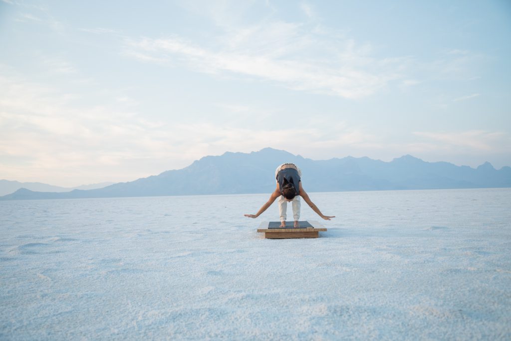 Morning Pilates in the Bonneville Salt Flats, Utah 