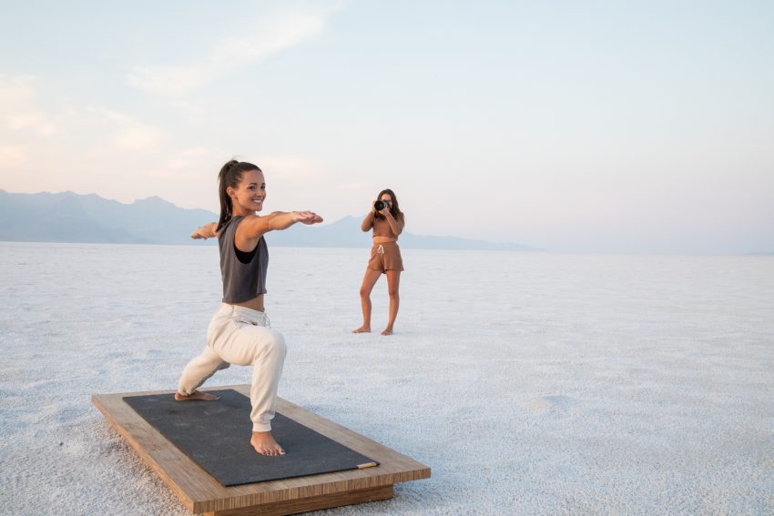two women yogis on the set of YogaToday