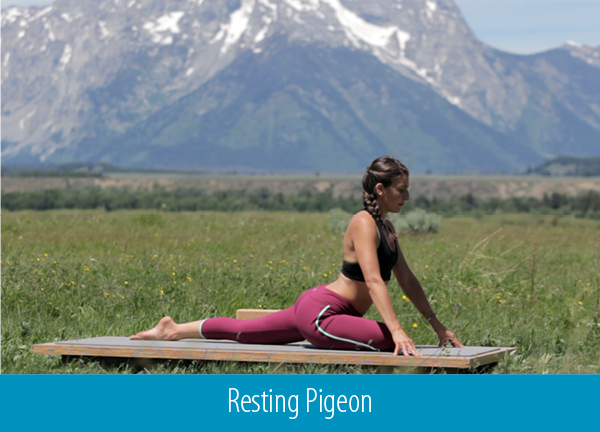 cyclist practices pigeon pose during a yoga class outdoors - yogatoday